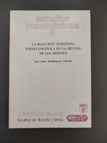 Portada del libro de La reacción veneciana: poesía española en la década de los setenta