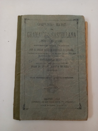 Portada del libro de Compendio Mayor de Gramática Castellana para uso de los niños, dispuesto en forma de diálogo.