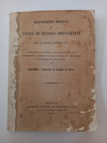 Portada del libro de Diccionario manual de Voces de dudosa ortografía en la lengua castellana.
