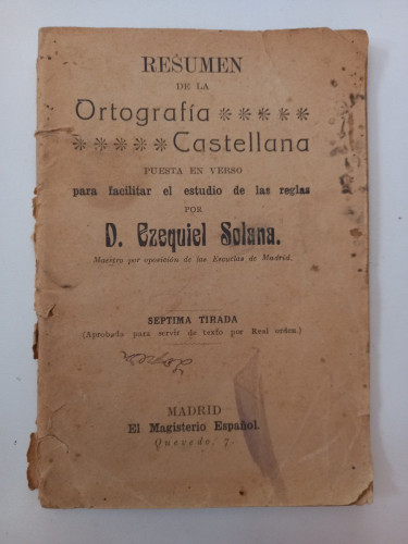 Portada del libro de Resumen de la Ortografía Castellana.