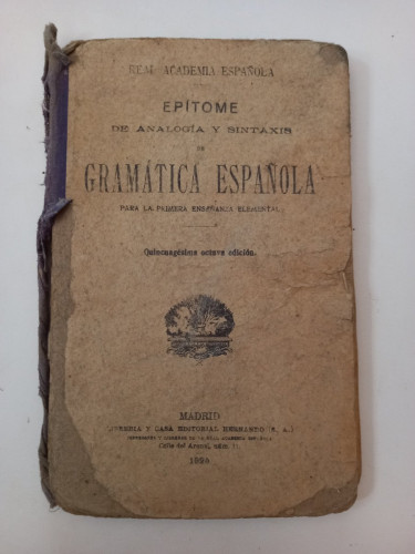 Portada del libro de Epítome de analogía y sintaxis de Gramática Española para la enseñanza elemental.