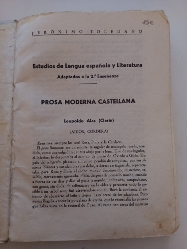Portada del libro de Estudios de lengua española y literatura. Adaptados a la 2ª enseñanza.