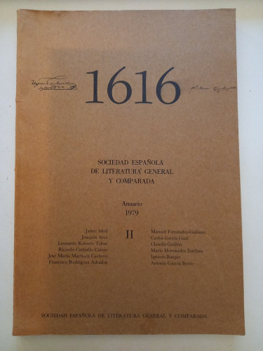 Portada del libro de 1616. Sociedad Española de Literatura General y Comparada. Anuario 1979