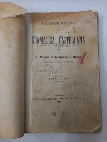 Portada del libro de Elementos de Gramática Castellana