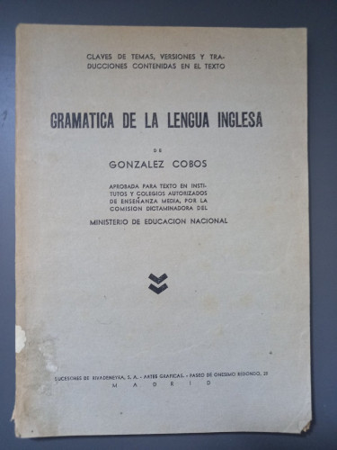 Portada del libro de Gramática de la lengua inglesa. Primer curso.