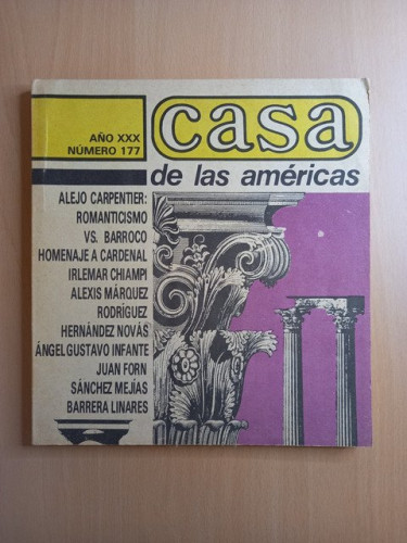 Portada del libro de Casa de las Américas. Año XXX. Número 177