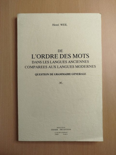 Portada del libro de De L'ordre des mots dans les langues anciennes comparees aux langues modernes