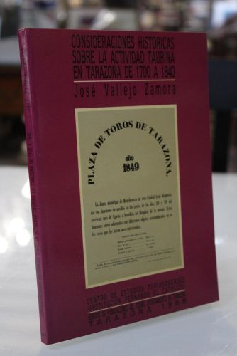 Portada del libro de Consideraciones históricas sobre la actividad taurina en Tarazona de 1700 a 1848