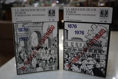 Portada del libro de Abolición de los Fueros e Instituciones vascongadas.- Dos volúmenes