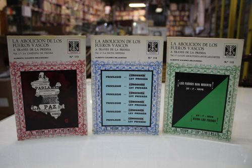 Portada del libro de La abolición de los fueros vascos a través de la prensa.- Tres volúmenes.
