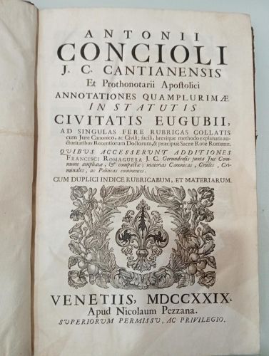 Portada del libro de Annotationes quamplurimae in Statutis Civitatis.