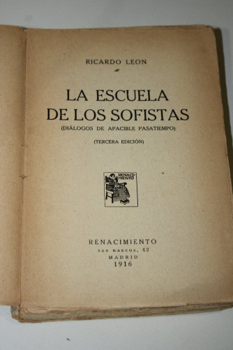 Portada del libro de La escuela de los sofistas (Diálogos de apacible pasatiempo)