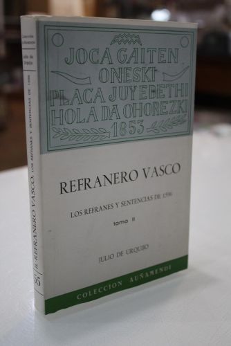Portada del libro de Refranero vasco. Los refranes y sentencias de 1596. Tomo II.