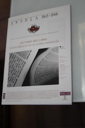 Portada del libro de Ínsula, 865-866. Lectores del libro. Cauces bíblicos en las letras hispánicas. Enero-Febrero 2019.