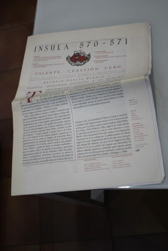 Portada del libro de Ínsula, 570-571. Valente, cuestión cero. Valente: descensos antiguos a la memoria. Junio-Julio 1994.