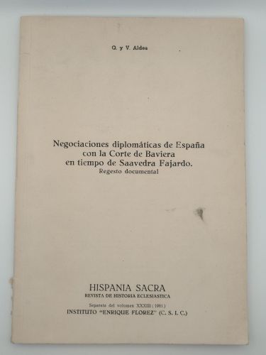 Portada del libro de Negociaciones diplomáticas de España con la Corte de Baviera en tiempo de Saavedra Fajardo. Regesto...