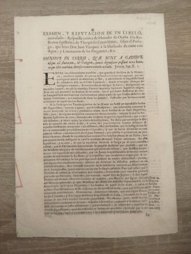 Portada del libro de Examen y refutación de un libelo, intitulado: Respuesta crítica de Hercules de Ocaña a la Reflexión...