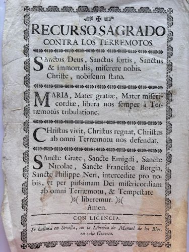 Portada del libro de Recurso sagrado contra los terremotos [Sevilla]