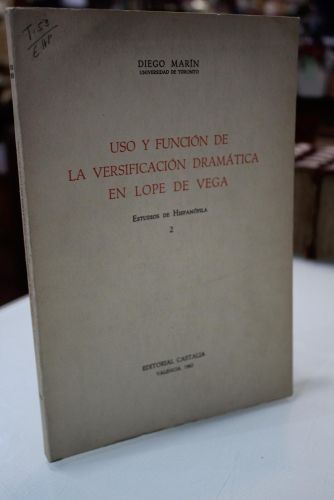 Portada del libro de Uso y función de la versificación dramática en Lope de Vega.