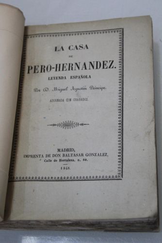 Portada del libro de 1848.- La Casa de Pero-Hernández. Leyenda española.