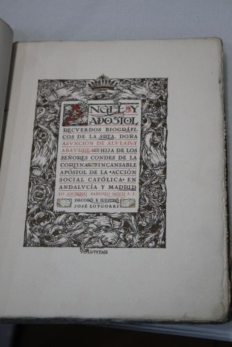 Portada del libro de Ángel y apóstol. Recuerdos biográficos de la Srta. Doña Sunción de Alvear y Abaurrea. Hija de los señores...