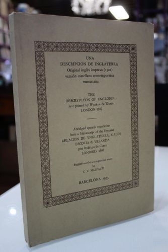 Portada del libro de Una descripción de Inglaterra. Original inglés impreso (1502) versión castellana contemporánea manuscrita.
