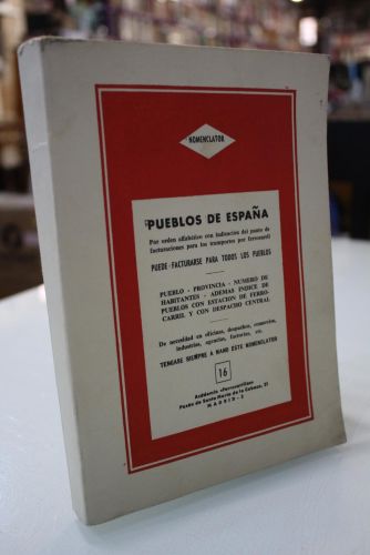 Portada del libro de Nomenclátor. Pueblos de España. Por orden alfabético con indicación del punto de facturaciones para...