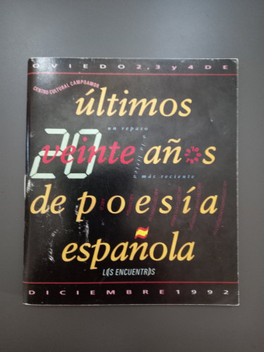 Portada del libro de Últimos veinte años de poesía española. Diciembre 1992